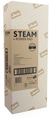 Vileda Steam Power Pad - Mopa a vapor con cabezal triangular, mopa eléctrica ligera con cable de 6 m, apta para suelos duros y moquetas 2 gamuzas de microfibras + 1 gamuza Power Pad, rojo y negro