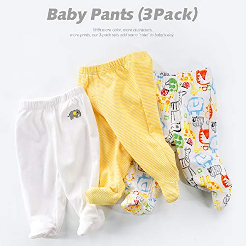 Vine Pack de 3 Pantalones para Bebé Niños Leggings con Pies de Algodón, 0-3 Meses