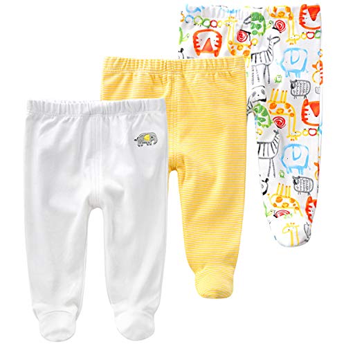 Vine Pack de 3 Pantalones para Bebé Niños Leggings con Pies de Algodón, 0-3 Meses