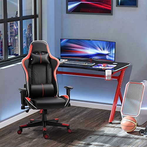 Vinsetto Racing Silla Reclinable hasta 160° Ajustable en Altura Profesional Silla Gaming Ergonómica con Reposacabezas Soporte Lumbar Cómodo 70x60x128-138 cm Negro Rojo