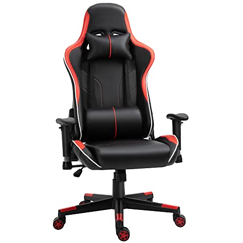 Vinsetto Racing Silla Reclinable hasta 160° Ajustable en Altura Profesional Silla Gaming Ergonómica con Reposacabezas Soporte Lumbar Cómodo 70x60x128-138 cm Negro Rojo