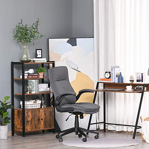 Vinsetto Silla de Oficina Ergonómica Giratorio 360° con Función Basculante Altura Ajustable y Reposabrazos Acolchado para Hogar y Oficina 67x70x108-118 cm Gris