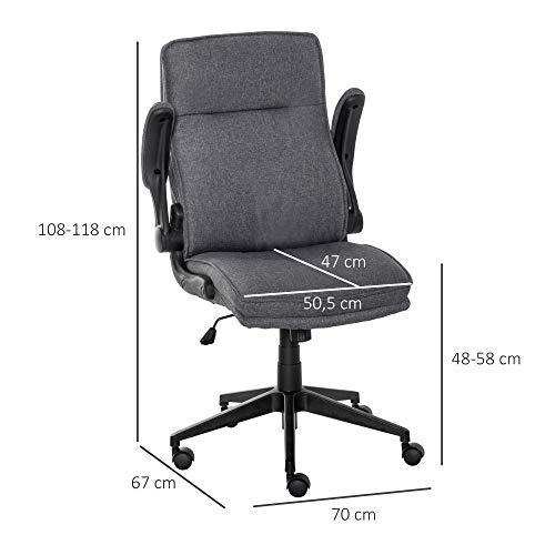 Vinsetto Silla de Oficina Ergonómica Giratorio 360° con Función Basculante Altura Ajustable y Reposabrazos Acolchado para Hogar y Oficina 67x70x108-118 cm Gris