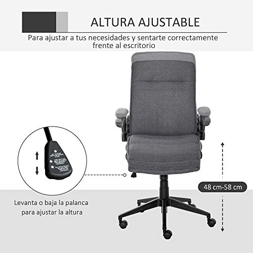 Vinsetto Silla de Oficina Ergonómica Giratorio 360° con Función Basculante Altura Ajustable y Reposabrazos Acolchado para Hogar y Oficina 67x70x108-118 cm Gris