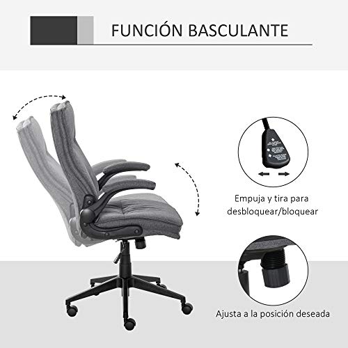 Vinsetto Silla de Oficina Ergonómica Giratorio 360° con Función Basculante Altura Ajustable y Reposabrazos Acolchado para Hogar y Oficina 67x70x108-118 cm Gris