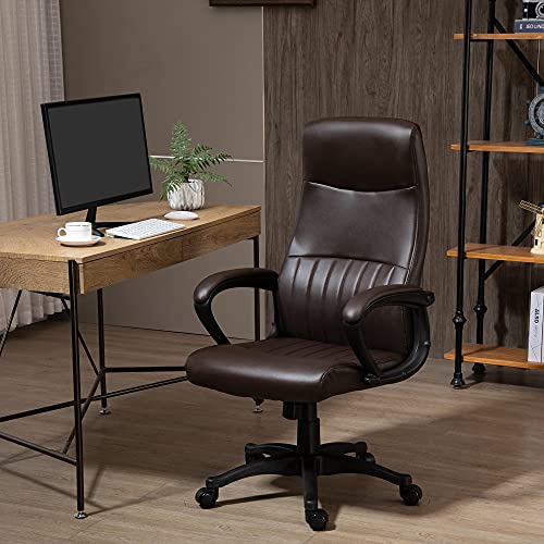 Vinsetto Silla de Oficina Ergonómica Silla de Escritorio Basculante y Giratoria 360° con Altura Ajustable Respaldo Alto y Reposabrazos Piel Sintética 61,5x66x113-123 cm Marrón