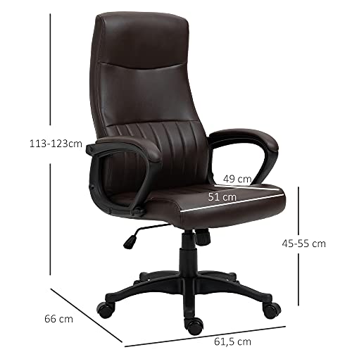 Vinsetto Silla de Oficina Ergonómica Silla de Escritorio Basculante y Giratoria 360° con Altura Ajustable Respaldo Alto y Reposabrazos Piel Sintética 61,5x66x113-123 cm Marrón