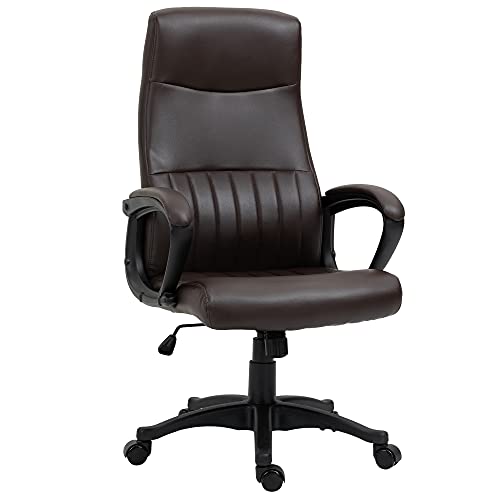 Vinsetto Silla de Oficina Ergonómica Silla de Escritorio Basculante y Giratoria 360° con Altura Ajustable Respaldo Alto y Reposabrazos Piel Sintética 61,5x66x113-123 cm Marrón