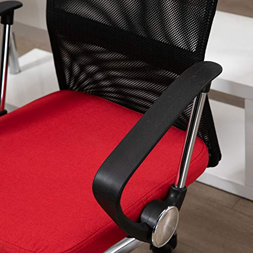 Vinsetto Silla de Oficina Ergonómica Silla de Escritorio Basculante y Giratoria con Altura Ajustable del Asiento Reposabrazos y Ruedas 57x57x93-103 cm Rojo