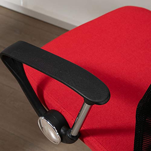 Vinsetto Silla de Oficina Ergonómica Silla de Escritorio Basculante y Giratoria con Altura Ajustable del Asiento Reposabrazos y Ruedas 57x57x93-103 cm Rojo