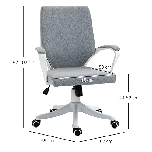 Vinsetto Silla de Oficina Giratoria Silla de Escritorio Ergonómica con Altura Ajustable Reposabrazos Acolchado y Soporte Lumbar Carga Máx. 120 kg 62x69x92-102 cm Gris