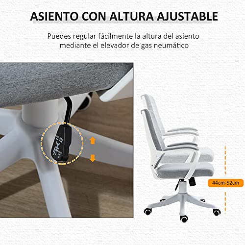 Vinsetto Silla de Oficina Giratoria Silla de Escritorio Ergonómica con Altura Ajustable Reposabrazos Acolchado y Soporte Lumbar Carga Máx. 120 kg 62x69x92-102 cm Gris