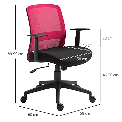 Vinsetto Silla de Oficina Silla Escritorio Giratoria con Altura Ajustable Reposabrazos Soporte Lumbar Respaldo Transpirable y Función Basculante 58x60x89-99 cm Fucsia