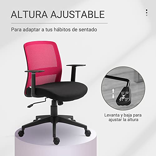 Vinsetto Silla de Oficina Silla Escritorio Giratoria con Altura Ajustable Reposabrazos Soporte Lumbar Respaldo Transpirable y Función Basculante 58x60x89-99 cm Fucsia