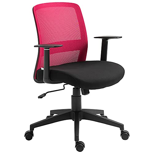 Vinsetto Silla de Oficina Silla Escritorio Giratoria con Altura Ajustable Reposabrazos Soporte Lumbar Respaldo Transpirable y Función Basculante 58x60x89-99 cm Fucsia