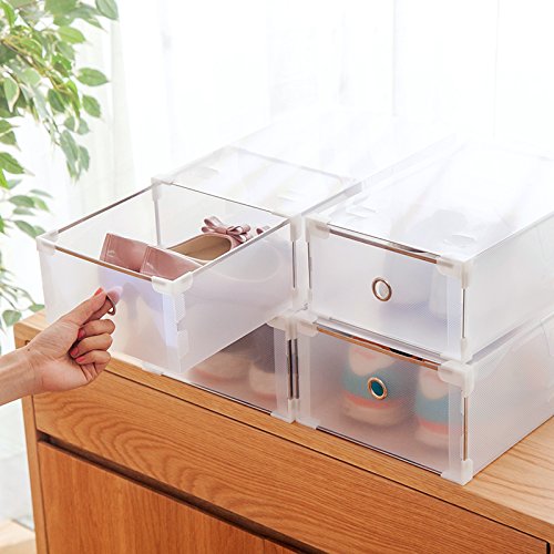 Vinteky 10x Cajas de Zapatos Plegables de Plástico, Cajas para Zapatos Transparente Plástico, Caja para Guardar Zapatos, Calcetines, Juguetes, Cinturones para la Organización de su Hogar, Oficina