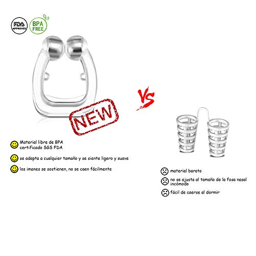 Vintree Dilatador Nasal Anti Ronquidos Nose Clip Silicona con Imán Mejora la Respiración Nariz Clip para Ayudar a Dormir Mejor Antironquidos Ejercicio Clip Nasal Magnético Anti-Ronquidos 4 Pack