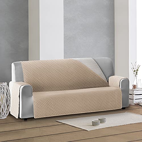 Vipalia Protector Funda Sillon Relax. Cubre Sofa 1 Plaza. Cubre Sillon reclinable Acolchado Reversible. Fundas para Sofa Antimanchas. Circulos. Color Beige - Marfil. Cubre Sofa 1 Plaza/Relax 55 cm