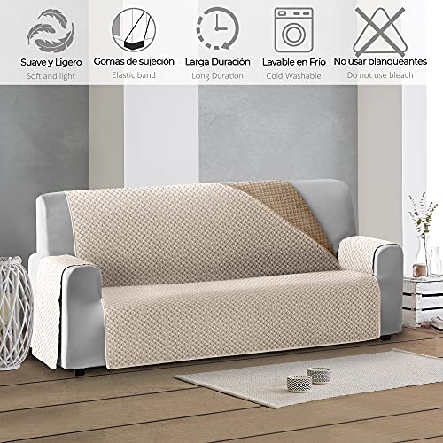 Vipalia Protector Funda Sillon Relax. Cubre Sofa 1 Plaza. Cubre Sillon reclinable Acolchado Reversible. Fundas para Sofa Antimanchas. Circulos. Color Beige - Marfil. Cubre Sofa 1 Plaza/Relax 55 cm