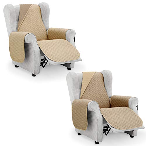 Vipalia Protector Funda Sillon Relax. Cubre Sofa 1 Plaza. Cubre Sillon reclinable Acolchado Reversible. Fundas para Sofa Antimanchas. Rombos. Color Beige - Lino. Cubre Sofa 1 Plaza/Relax 55 cm.