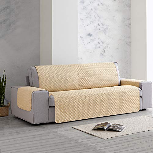 Vipalia Protector Funda Sillon Relax. Cubre Sofa 1 Plaza. Cubre Sillon reclinable Acolchado Reversible. Fundas para Sofa Antimanchas. Rombos. Color Beige - Lino. Cubre Sofa 1 Plaza/Relax 55 cm.