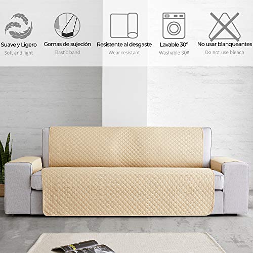 Vipalia Protector Funda Sillon Relax. Cubre Sofa 1 Plaza. Cubre Sillon reclinable Acolchado Reversible. Fundas para Sofa Antimanchas. Rombos. Color Beige - Lino. Cubre Sofa 1 Plaza/Relax 55 cm.