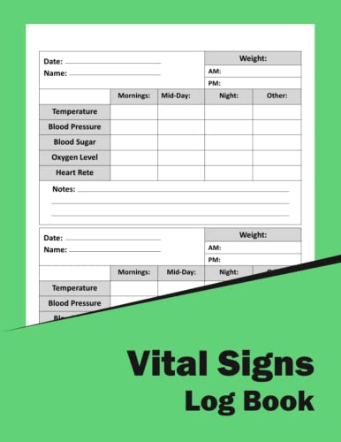 Vital Signs Log Book: Vital Signs Log Book for Nurses, Vital Signs Monitor, Track Blood Sugar, Blood Pressure, Oxygen Level, Temp, Heart Rate etc.. ... Recording Sheet, Vital Signs Kit for Nurses