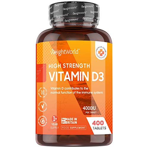 Vitamina D3 4000 UI Dosis Alta - 400 Días de Suministro, Vitamina D Colecalciferol Vegetariano Contribuye a la Función Normal del Sistema Inmunológico, Para los Músculos y Huesos, 400 Comprimidos