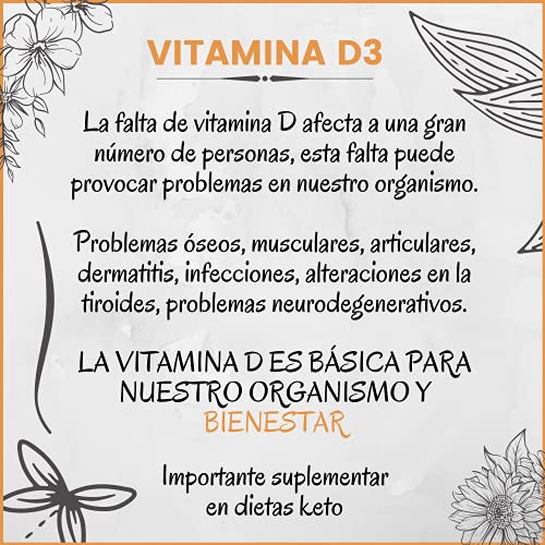 Vitamina D3 Complemento esencial para evitar el cansancio y absorber el calcio necesario para los huesos | Vitamina esencial para mejorar tu salud 60 Cápsulas vegetales de 550 mg NOVEDAD