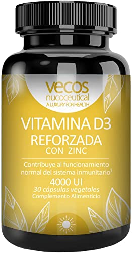 Vitamina D3 con Zinc para Reforzar el Sistema Inmunológico - 30 Cápsulas Vegetales - Contribuye al Mantenimiento Normal de los Músculos - Propiedades Antioxidantes