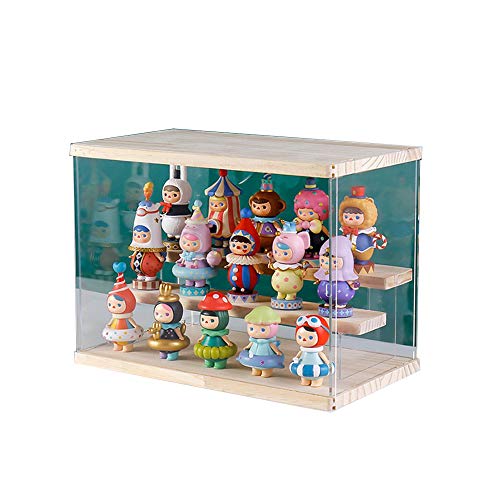 Vitrina de acrílico para figuras de acción con 3 pasos,vitrina de muñecas con puerta para figuras coleccionables,Funko pop,figuras pop,minifigura,Pop Mart,autoensamblaje(Madera,32x18x27cm)