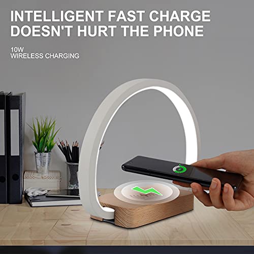 vitutech Lámpara de Mesita de Noche Regulable, Lámpara de Noche con cargador inalámbrico de 10 W y carga USB, 3 niveles de brillo luz Control Táctil lámpara de mesa para dormitorio estudio o oficina