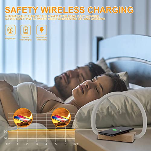 vitutech Lámpara de Mesita de Noche Regulable, Lámpara de Noche con cargador inalámbrico de 10 W y carga USB, 3 niveles de brillo luz Control Táctil lámpara de mesa para dormitorio estudio o oficina