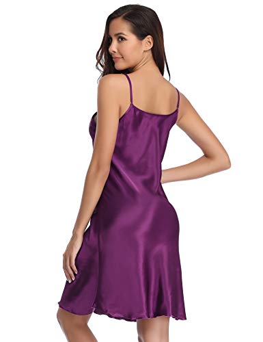 Vlazom Camisn Mujer Seda Sexy Verano Sin Manga Correas Ajustables, Pijamas Sexy Mujer Ligero y Suave Ropa de Dormir,L,Estilo A-Morado Oscuro