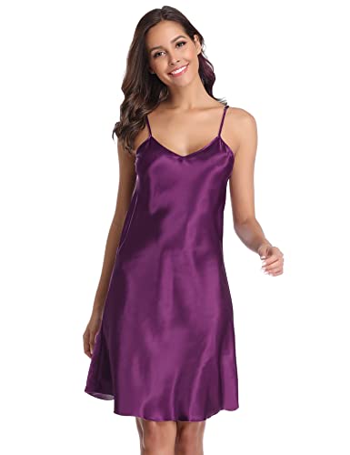 Vlazom Camisn Mujer Seda Sexy Verano Sin Manga Correas Ajustables, Pijamas Sexy Mujer Ligero y Suave Ropa de Dormir,L,Estilo A-Morado Oscuro