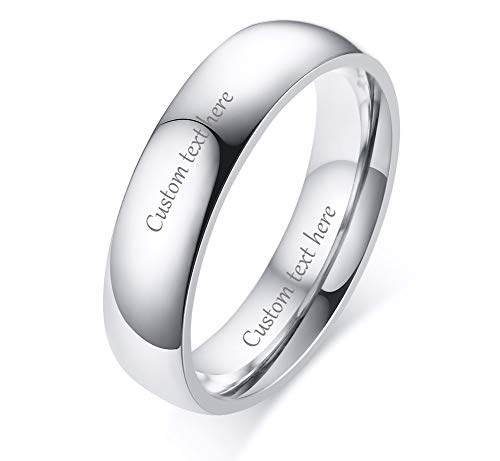 VNOX Personalizado Personalizado 5mm Ancho Plateado Acero Inoxidable Simple Anillo de Pareja Anillo de Boda para Hombres, Grabado Gratuito, Tamaño 24.5