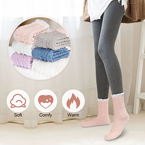 VoJoPi Calcetines Termicos Mujer, 5 pares Suaves Esponjosos Calentitos Calcetines Mujer Invierno, Cómodos Elásticos Calcetines Casa Dormir para Mujeres y Niñas, Tamaño 35-41