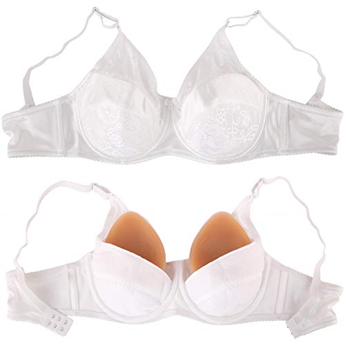 Vollence  40/90 Sujetador Especial con Bolsillo para prótesis de mastectomía de Silicona Crossdresser - Blanco