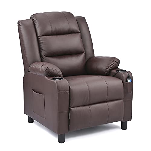 VONLUCE Sillón Relax de Masaje con 8 Nodos Sillón de Masajedor Calefactado con Reposapiés y 2 Portavasos Silla de Masaje para Sala de Estar, Dormitorio y Oficina (marrón)