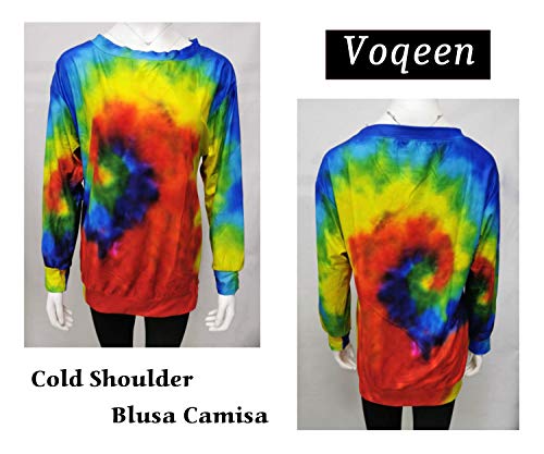 Voqeen Camisa de Manga Larga Tallas Grandes Mujer Camisas Estampado de Moda de Mujer Verano Camisas Blusas Tops Cold Shoulder Blusa Camisa Algodón Shirts (S, Amarillo Rojizo)