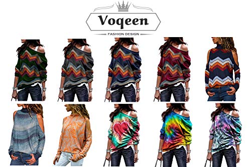 Voqeen Camisa de Manga Larga Tallas Grandes Mujer Camisas Estampado de Moda de Mujer Verano Camisas Blusas Tops Cold Shoulder Blusa Camisa Algodón Shirts (S, Amarillo Rojizo)