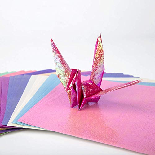 VORCOOL 50 Piezas Grúa Origami Hoja Brillante Brillo Arco Origami Papel Hecho a Mano Cuadrado Plegable Papel Suministros de Papelería para Niños Principiantes