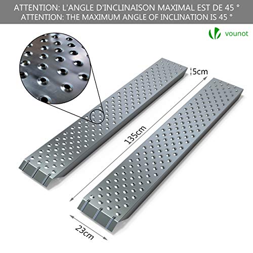 VOUNOT 2X Rampa Carga de Acero Galvanizado para Moto, Remolque, Furgoneta, Quad, Motocross, 400 kg MAX, 135 x 23 cm