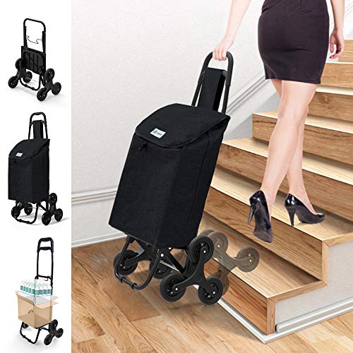 VOUNOT Carro de la Compra con 6 Ruedas para Subir Escaleras, Carrito de la Compra Plegable, Bolsa Impermeable de 32 L, Carbón