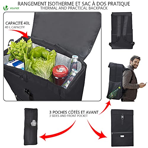 VOUNOT Carro de la Compra Plegables con 6 Ruedas y Bolsa Termica de 40 L, para Subir Escaleras, Negro