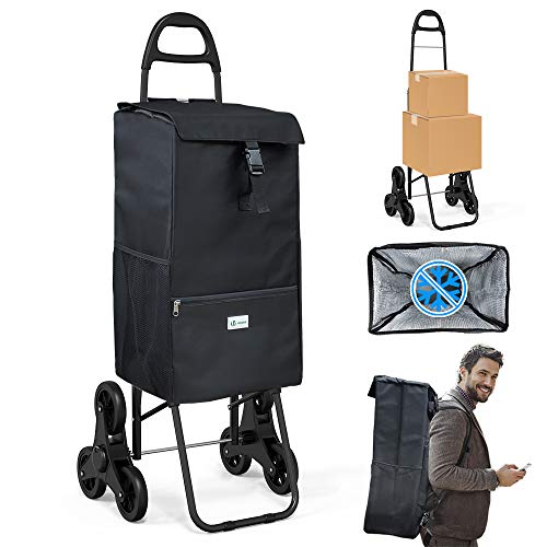 VOUNOT Carro de la Compra Plegables con 6 Ruedas y Bolsa Termica de 40 L, para Subir Escaleras, Negro