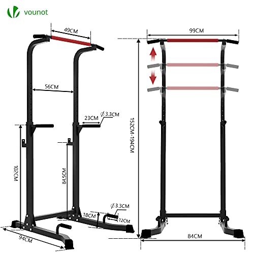 VOUNOT Power Tower Pull Up Dip Station con Barras de Dominadas, Estación de Musculación Multifuncional, Torre Entrenamiento para Gimnasio en Casa, Capacidad de Peso 120KG, Negro