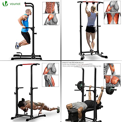 VOUNOT Power Tower Pull Up Dip Station con Barras de Dominadas, Estación de Musculación Multifuncional, Torre Entrenamiento para Gimnasio en Casa, Capacidad de Peso 120KG, Negro