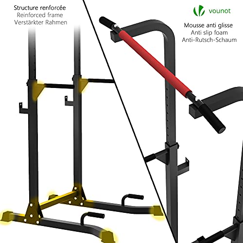 VOUNOT Power Tower Pull Up Dip Station con Barras de Dominadas, Estación de Musculación Multifuncional, Torre Entrenamiento para Gimnasio en Casa, Capacidad de Peso 120KG, Negro