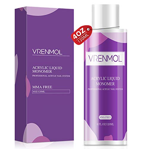 Vrenmol 120ml acrílico líquido monómero - polímero profesional sistema de decoración de uñas acrílicas de mayor capacidad para extensión de uñas en polvo acrílico fórmula no amarillenta, sin MMA